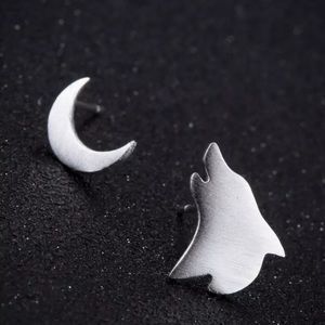 Mismatched Moon and Wolf Earrings